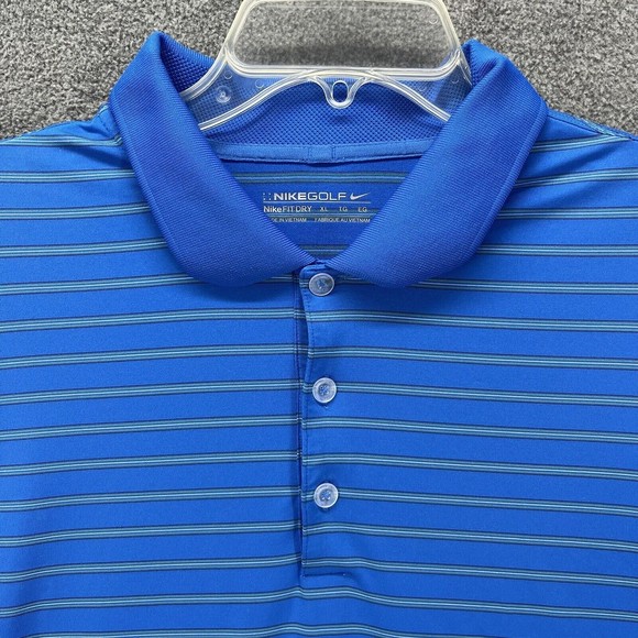 Nike Polo‎ Shirt Mens Size XL stripes Blue Golf Fit Dry short Sleeve henley - Picture 8 of 12